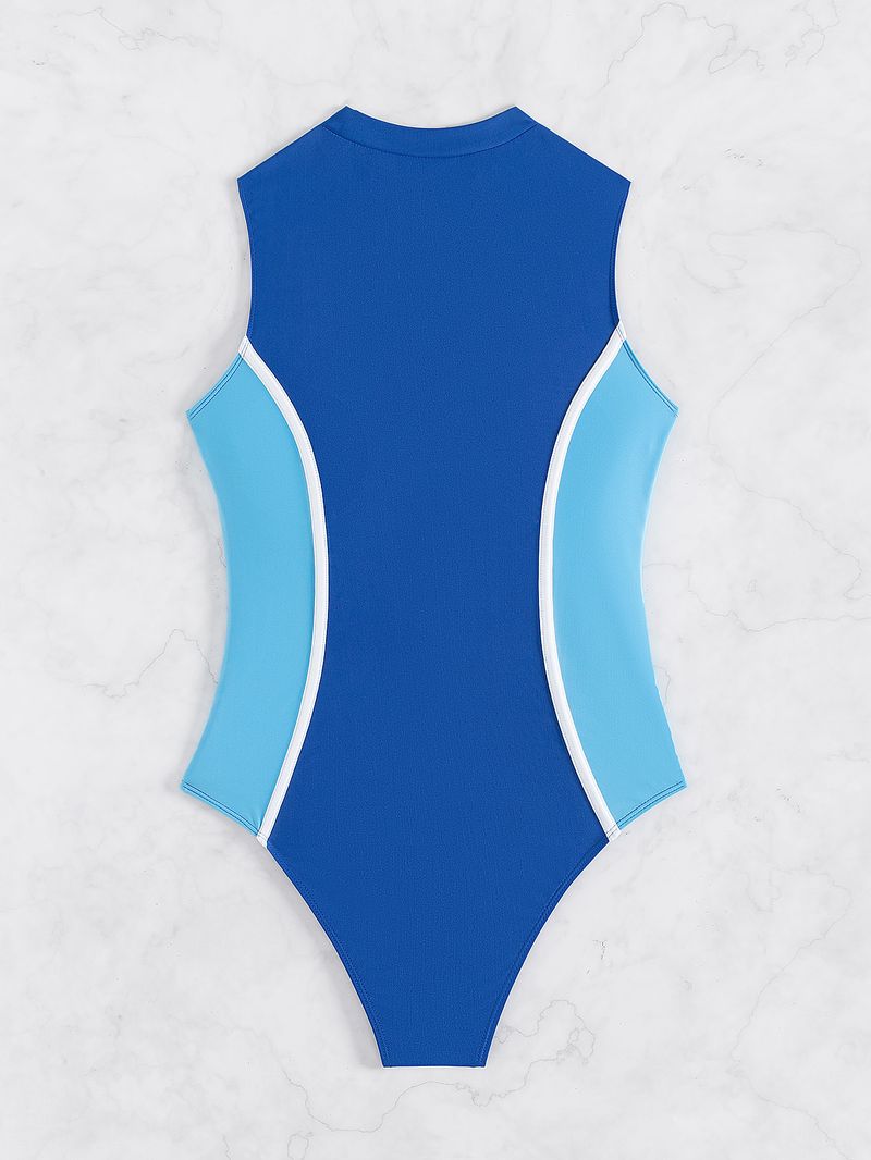 Sieviešu apģērbu peldkostīms Kontrastkrāsas viendaļīgs bikini ar rāvējslēdzēju_voghion.com
