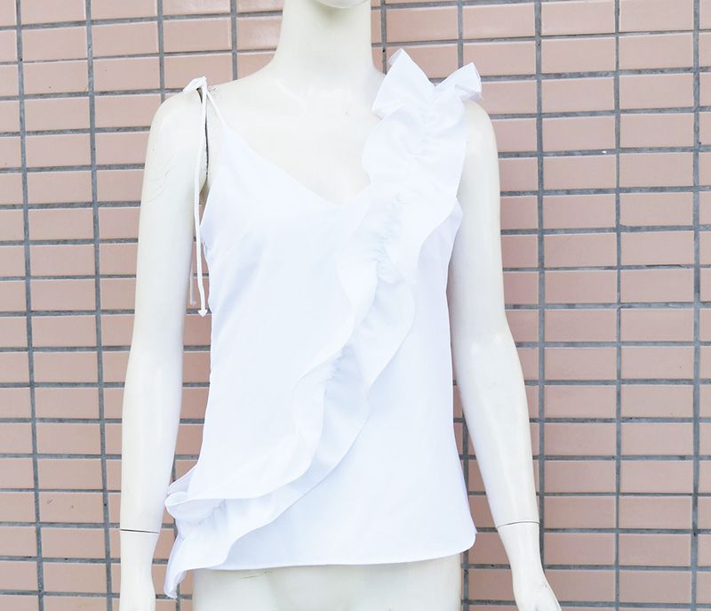 women's suspenders V-neck ruffled decorative tops and shirts_voghion.com