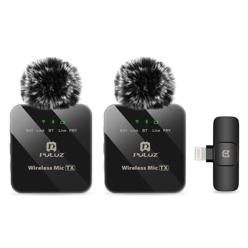 Belaidis prisegamas mikrofonas iPhone / iPad, 8 kontaktų imtuvas ir dvigubi mikrofonai (juodas)_voghion.com