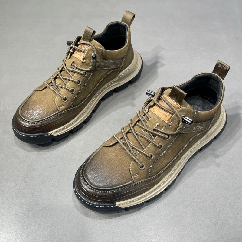 Scarpe casual con suola spessa in pelle Spring Board, scarpe alla moda versatili basse da uomo di tendenza 2025_voghion.com