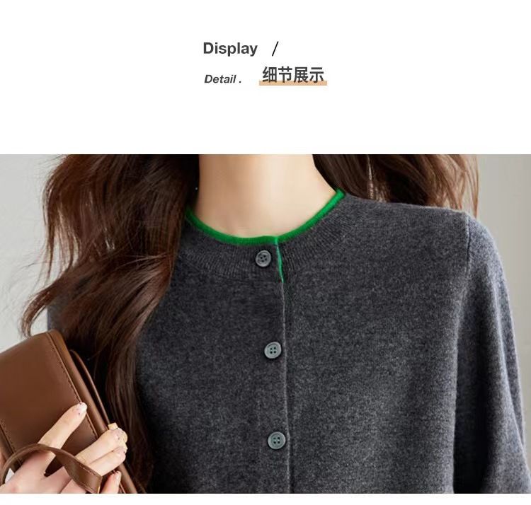 Cardigan lavorato a maglia con scollo rotondo Design Sense per donna 2024 primavera e autunno stile francese commercio estero color-block_voghion.com