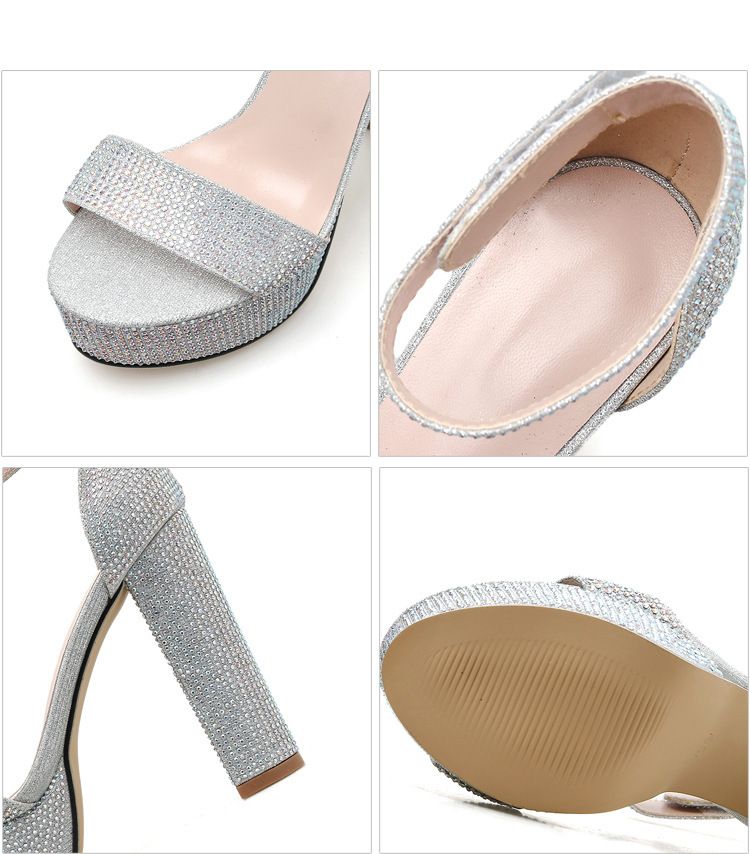 New women's sandals waterproof table with rhinestone thick heel high heel sandals_voghion.com