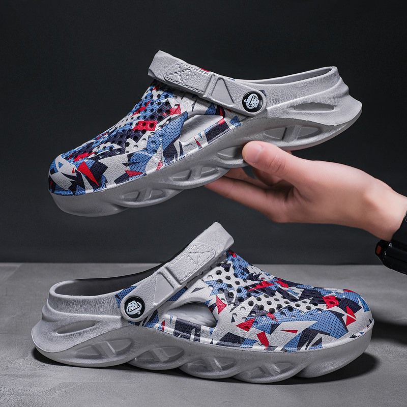 Household Semi Trailer Outdoor Camouflage Knife Sole Slippers, Beach Men's Hole Shoes, Versatile And Breathable One Line_voghion.com