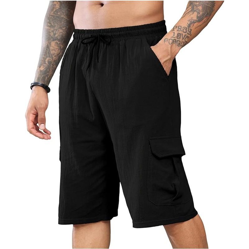 Unbeatable Quality Unbeatable Quality 2024 New Linen Shorts Multi Bag Style Lace Up Men's Beach Workwear Pants_voghion.com