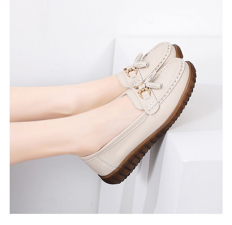 Neue frauen einzigen kopf rindsleder flach mund quaste lässig mutter paket fuß Lefou hang ferse leder schuhe_voghion.com