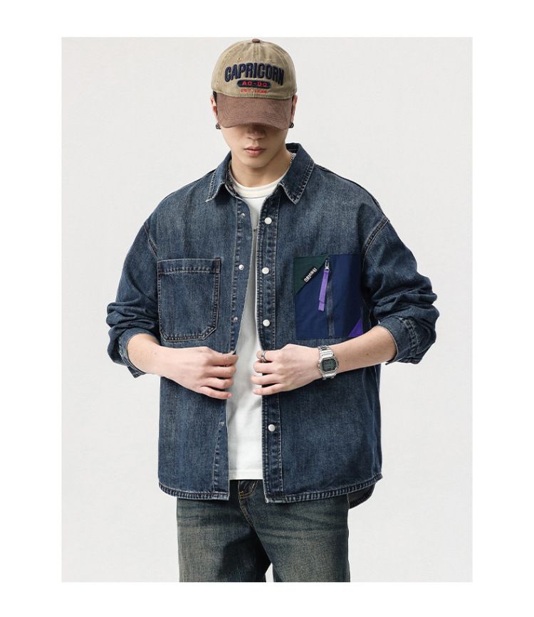 Giacca in denim da uomo, stile retrò, primavera e autunno, design semplice e confortevole, camicia in denim, top da uomo_voghion.com