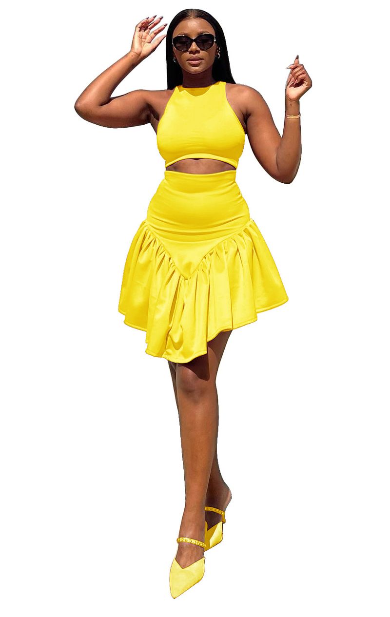 Gilet senza maniche da donna con gonna irregolare a forma di V, set sottile e sexy in due pezzi_voghion.com