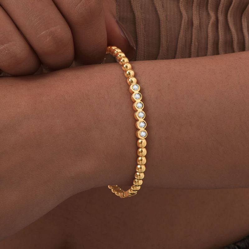 Bracciale apribile in acciaio inossidabile con zirconi bianchi e diamanti, da donna, in oro_voghion.com