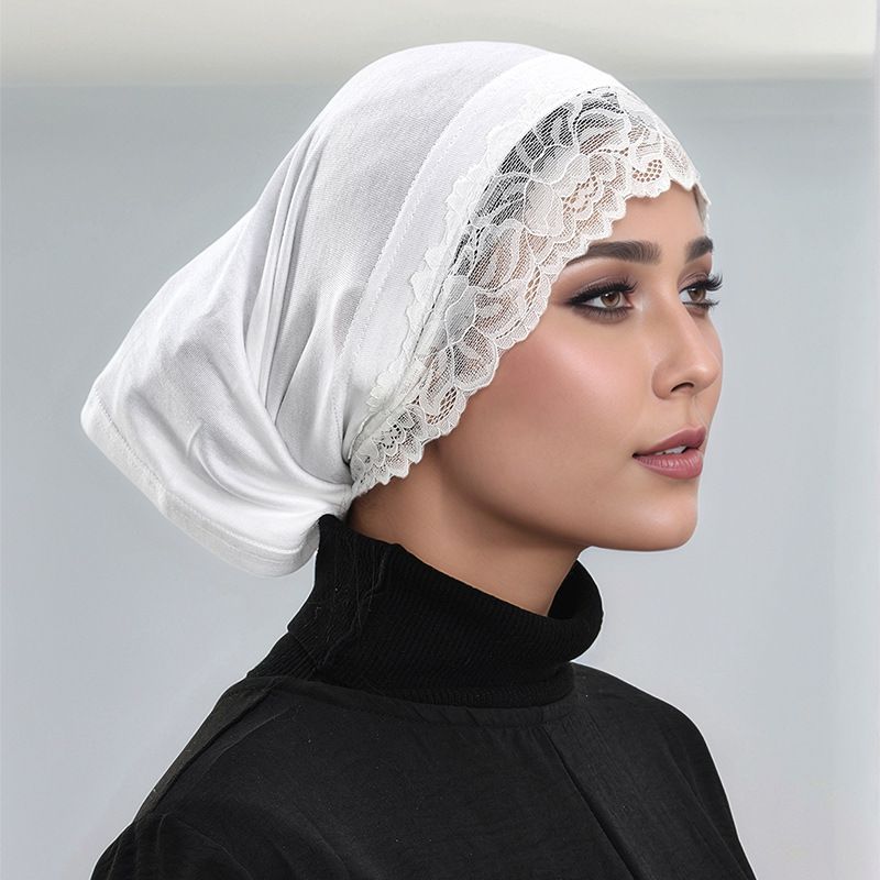 Damenbekleidung im neuen Stil, merzerisierte Baumwolle, Blumenspitze, Schlauchhut, muslimische Mode, Bodenhut, elastischer, atmungsaktiver Pulloverhut_voghion.com