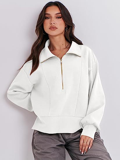 2024 Autumn New Women's Loose Zipper Collar Long Sleeve Hoodie Top_voghion.com