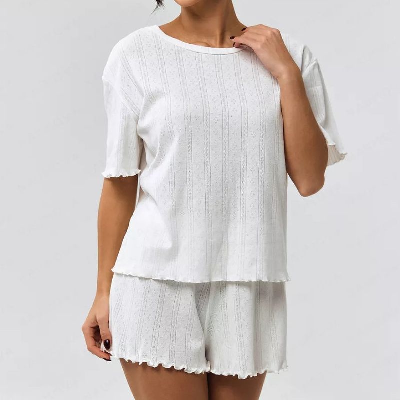 Pyjama d'été populaire pour femme, confortable, en coton, avec short à manches cinq-quarts et à pinces_voghion.com