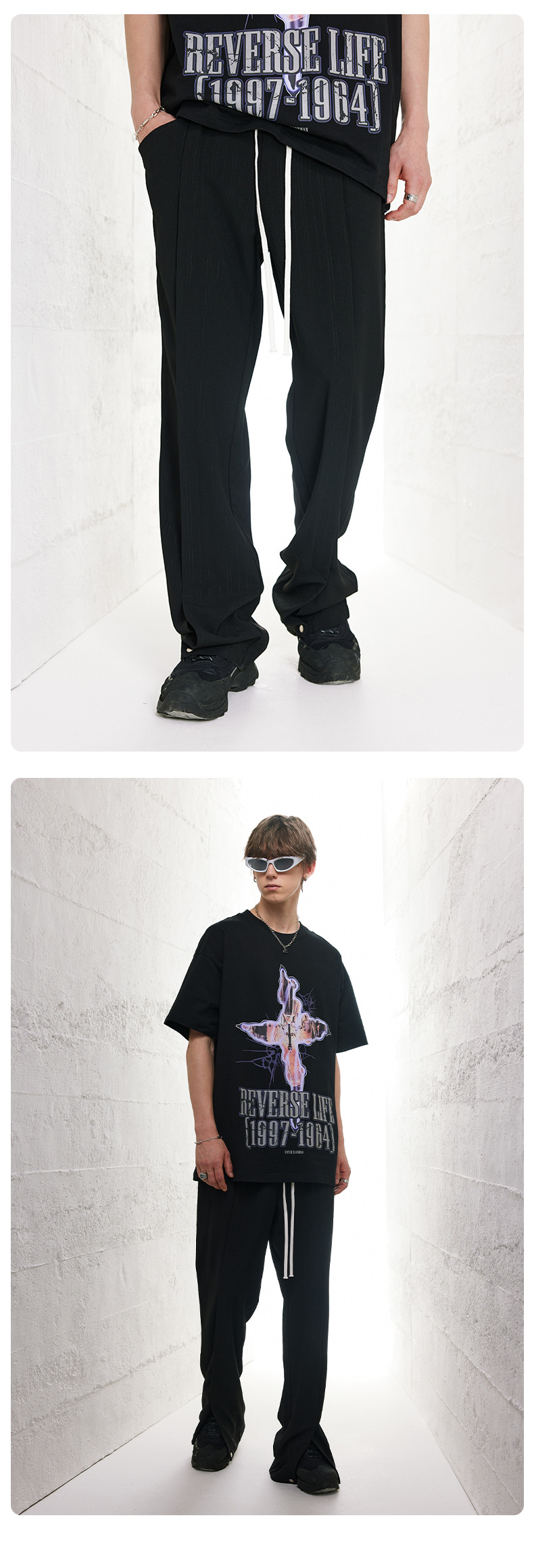 men's clothing original new national trend straight trousers hem button craft drape loose solid color sports pants_voghion.com