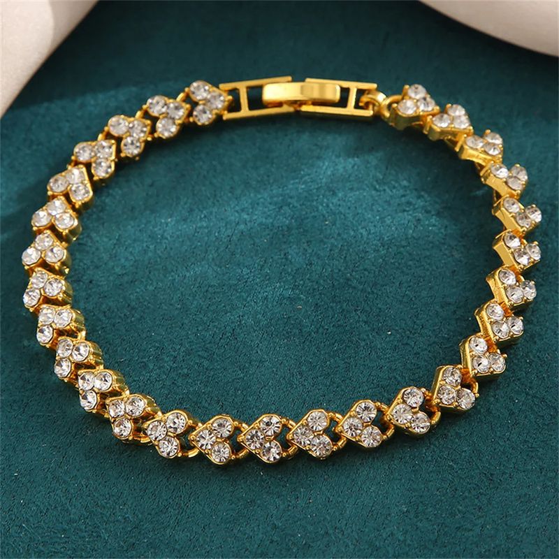Roman Crystal Heart Bracelet – Luxe Bridal Tennis Chain With Zirconia Stones | Elegant Rhinestone-Encrusted Wedding Jewelry | Fashion Stackable_voghion.com