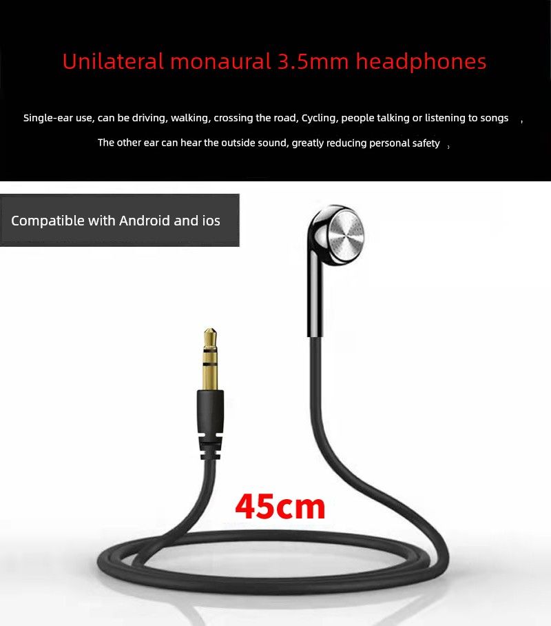 Unilateral Bluetooth Receiver Headset Without Lighing Short Cable Wired Single Earpiece HiFi Subwoofer High Sound_voghion.com
