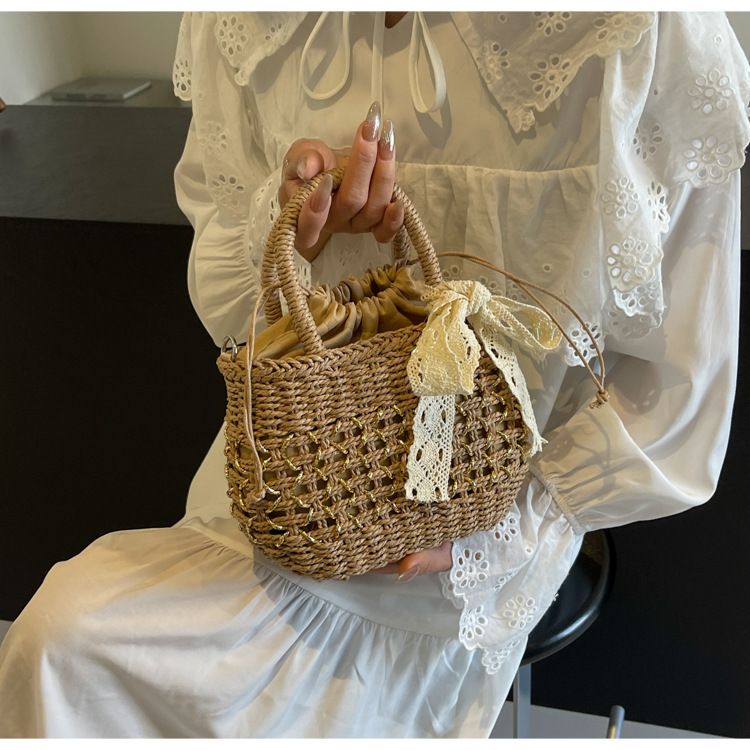 Straw Bag Woven Bag Mori Straw Bag Female Crossbody Beach Holiday Beach Bag Portable Bucket Bag_voghion.com