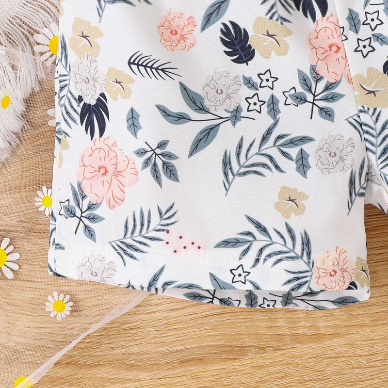 Summer small and medium-sized children's with diagonal shoulder suspender bow top, printed shorts, hat, girl's three_voghion.com