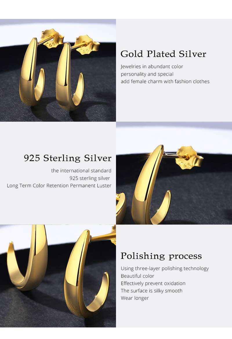 Hoop Earrings 14K Gold Plated Geometric Half Circle Silver Chunky Metal Earrings for Women 2023 s_voghion.com