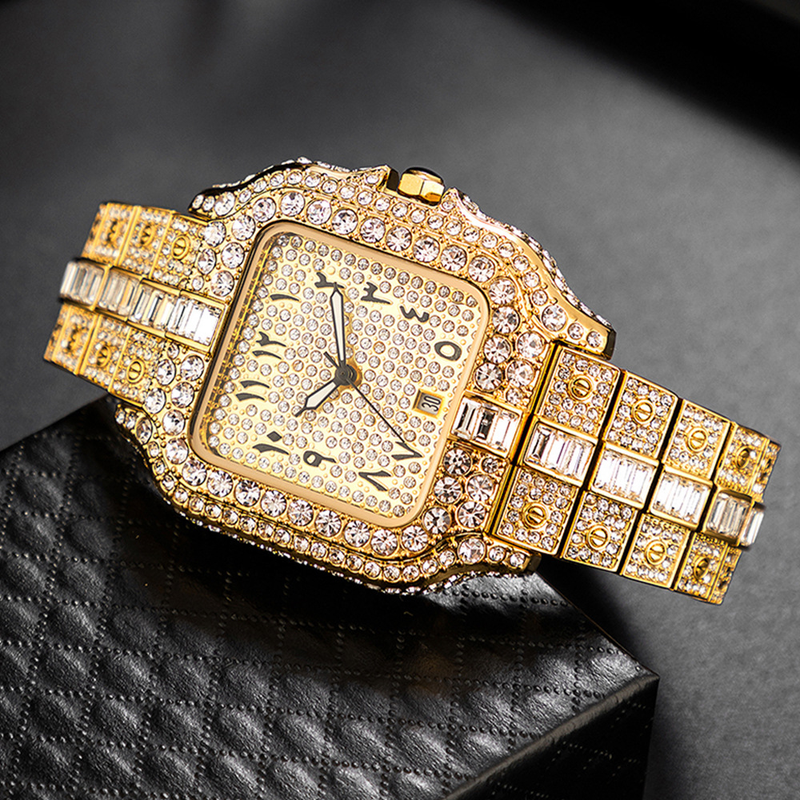 Men's Luxury Hip Hop Style Quartz Watch With Diamond Accents, Mineral Crystal, 30M Water Resistant, Gold Black Silver Options_voghion.com