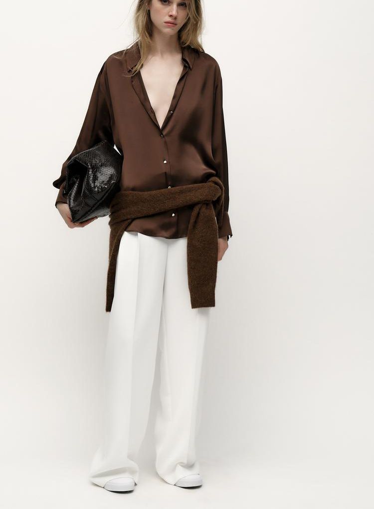 Seidensatin, langärmelig, Umlegekragen, Einzelknopf, Damen, Irt, Frühling, Neuankömmling, lockere Passform, Pendeln, dünn, Polyester._voghion.com