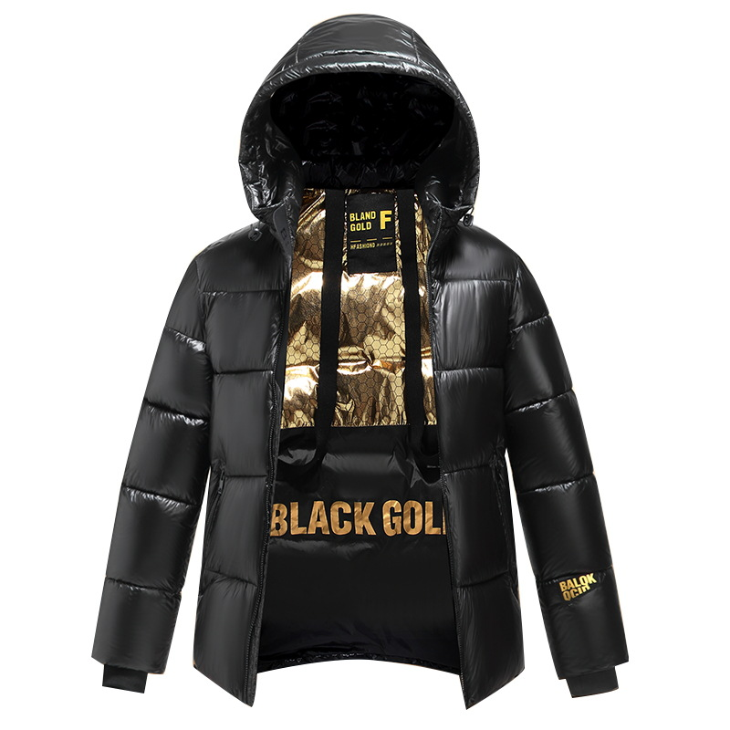 Black gold down cotton for both men and women, 2023 winter mid to long length couple, student outerwear, thickened warm_voghion.com