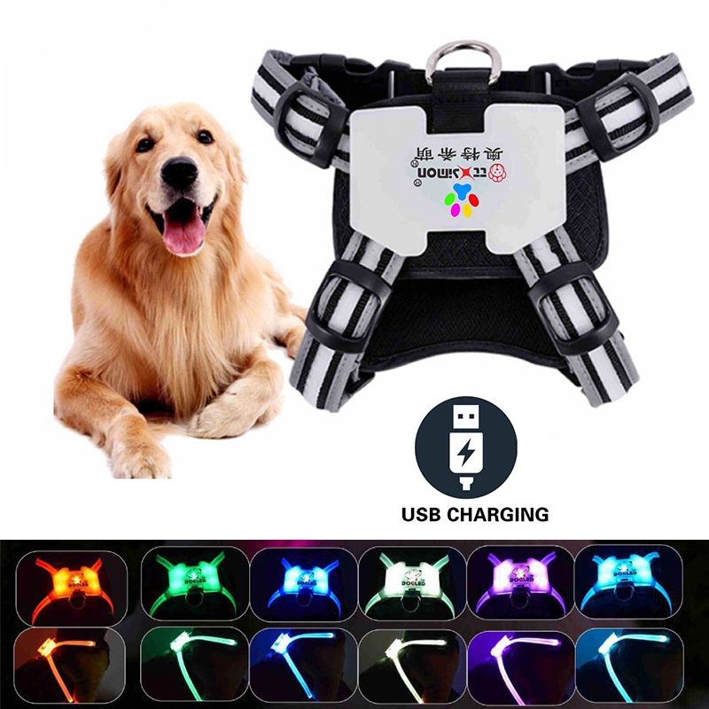 Harnais pour animaux de compagnie, pendentif LED sur la poitrine pour grands chiens, chargement USB, gilet lumineux pour chiots par PawParty Store_voghion.com