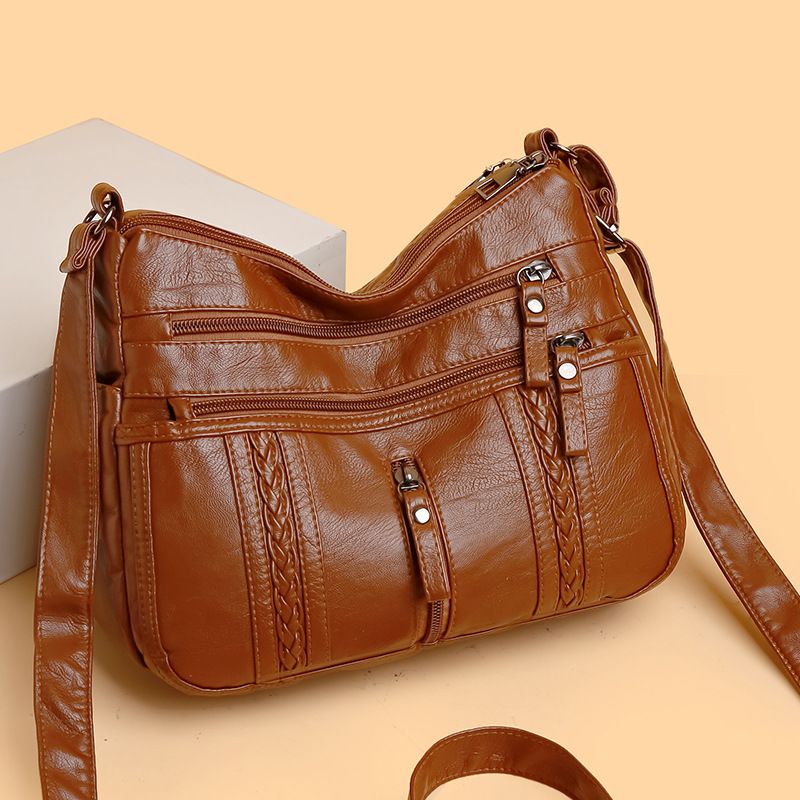 Borsa a tracolla leggera semplice da mamma, casual, in morbida pelle, lavata, nuova, grande capacità, 2024_voghion.com