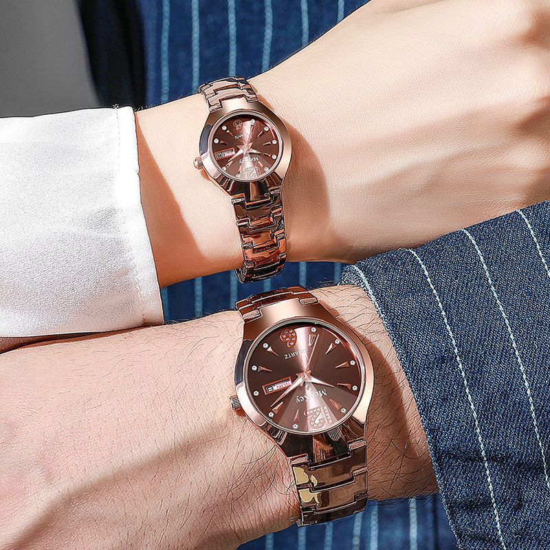 McyKcy New Tungsten Steel Watch With Rhinestones, Digital Round Business Quartz Men's Watch, Gold And Silver_voghion.com