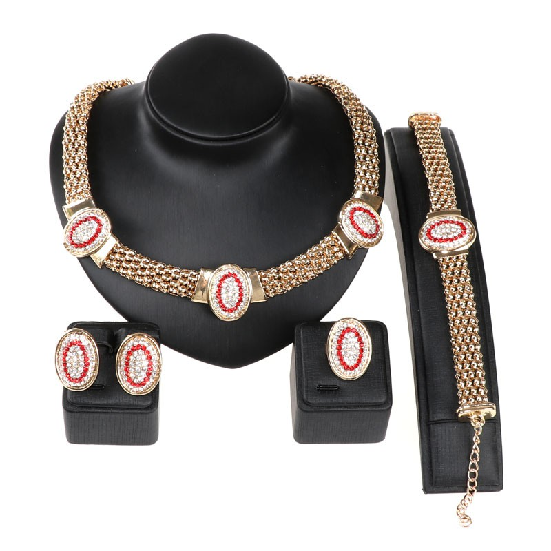 Women Classic Crystal Wedding Party Jewelry Accessories Necklace Earrings Bracelet Ring Prom Jewelry Sets_voghion.com