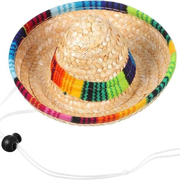 Mexicaanse feest kleurrijke gestreepte kwast huisdier cape mantel outfit strohoed set_voghion.com