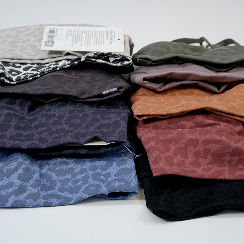 Leopard print nylon matte yoga set lu sports bra underwear high elasticity back tight pants_voghion.com
