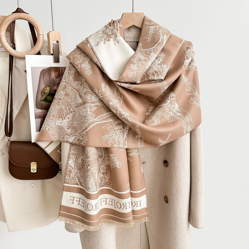 Luxury Winter Shawl Wrap - Soft Faux Cashmere Scarf With Leaf Pattern, Extra Long & Warm For Women, Versatile Fashion Accessory_voghion.com