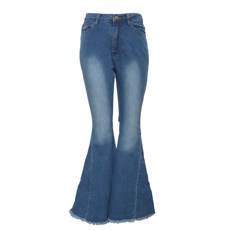 Women's clothing HSF2347 fashion versatile wide-leg washed stretch denim bell-bottom pants_voghion.com