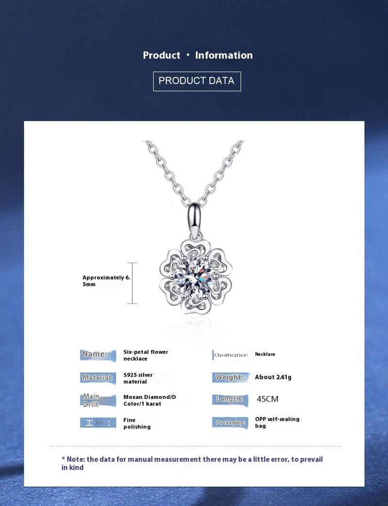 Kwai Live Broadcast Six petal Flower Necklace Women's Moissanite One carat Pendant Collar Chain_voghion.com