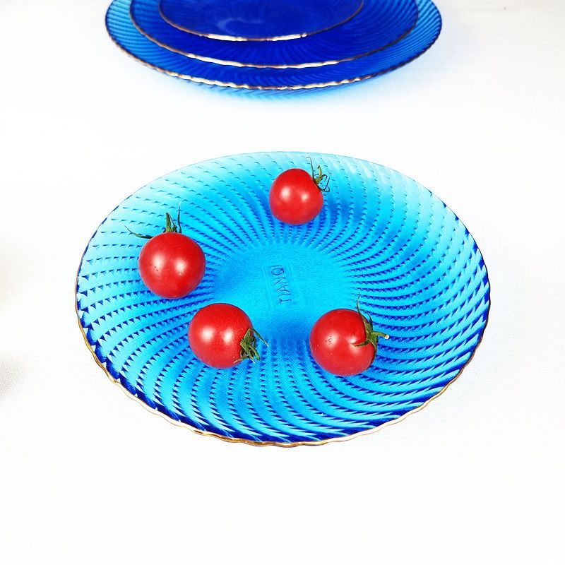 Glasteller im europäischen Stil, leicht, luxuriös, hochwertig, für Hotels, kommerzielle Zwecke, KTV, goldfarben, blau_voghion.com