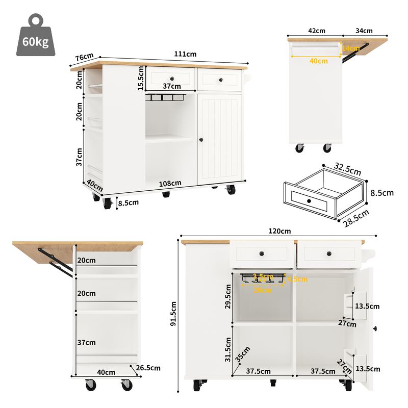 Kücheninsel Mit Trennwänden, Snackhalter, Weinglasregal, Holzmaserung, Weiß_voghion.com