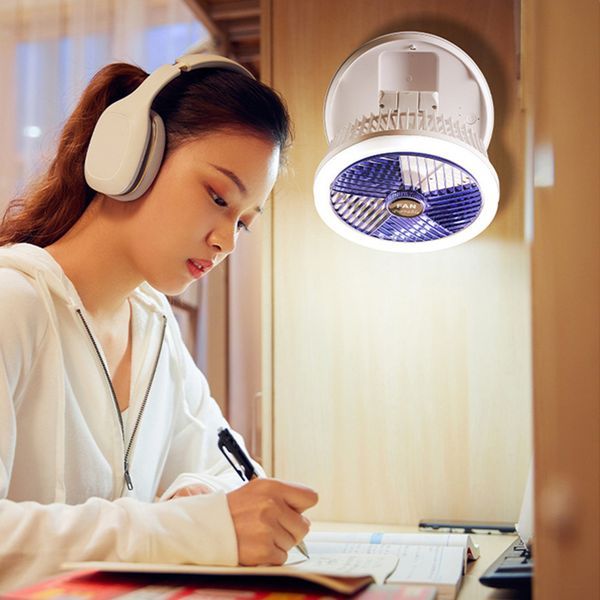 USB Charging Foldable Desk Fan Wall Mounted Hanging Ceiling Fan With LED Light 4 Speed Adjustable For Home Room Air Cooler Fan_voghion.com