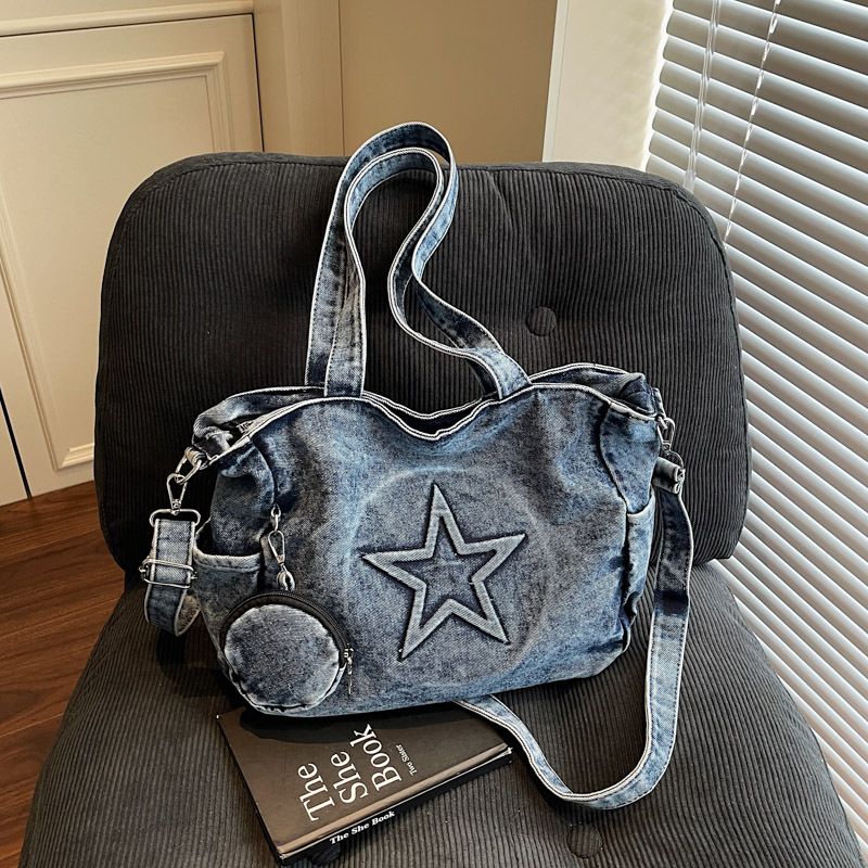 Borsa a tracolla piccola da donna, stile coreano, versatile, da portare sottobraccio, modello 2025, in denim alla moda_voghion.com
