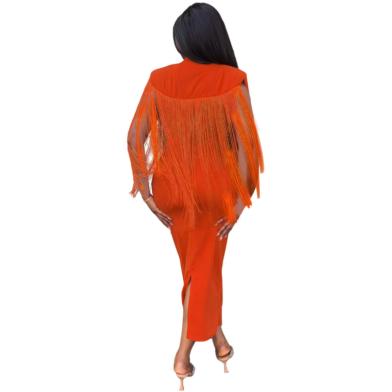 Women's fringe shawl temperament one-step slim-fit pencil dress_voghion.com