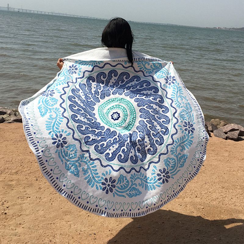 Cotton Terry Cloth Beach Hawaii Bath Style Active Printing Yoga Mat Round Bath Towel_voghion.com