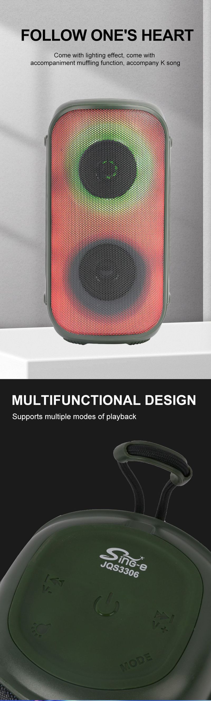 JQS3306 Çift 3 inç Açık Hava Taşınabilir Şarjlı Bluetooth Hoparlör Uzun Pil Ömrü Taşınabilir RGB Küçük Hoparlör_voghion.com