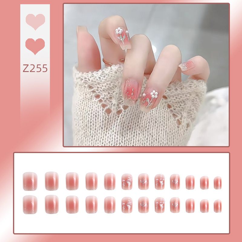 Spring Little Fresh Wearing Nail Enhancement Finished Patch powder blusher pearl flower wearable nail patch_voghion.com
