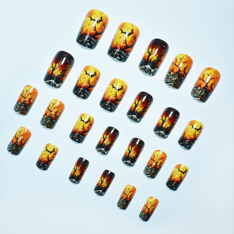 Európai és amerikai viselhető körmök édes, hűvös, sötét denevér halott fa európai négyzet alakú rövid műköröm késztermék_voghion.com