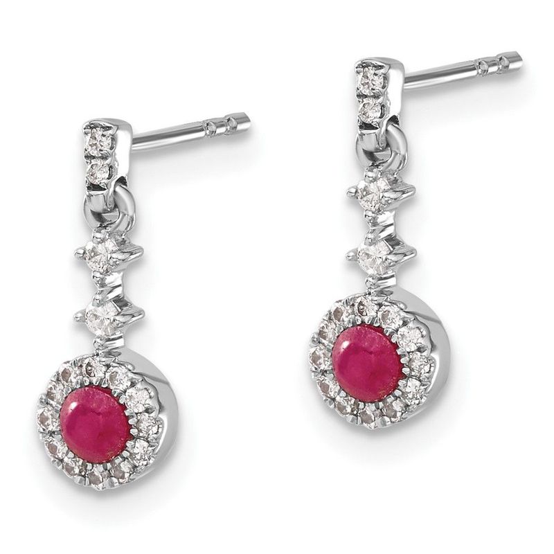 14k White Gold 1/6 Carat Lab Grown Diamond VS/SI+ G+ And Cabochon Created Ruby Complete Dangle Post Earrings_voghion.com
