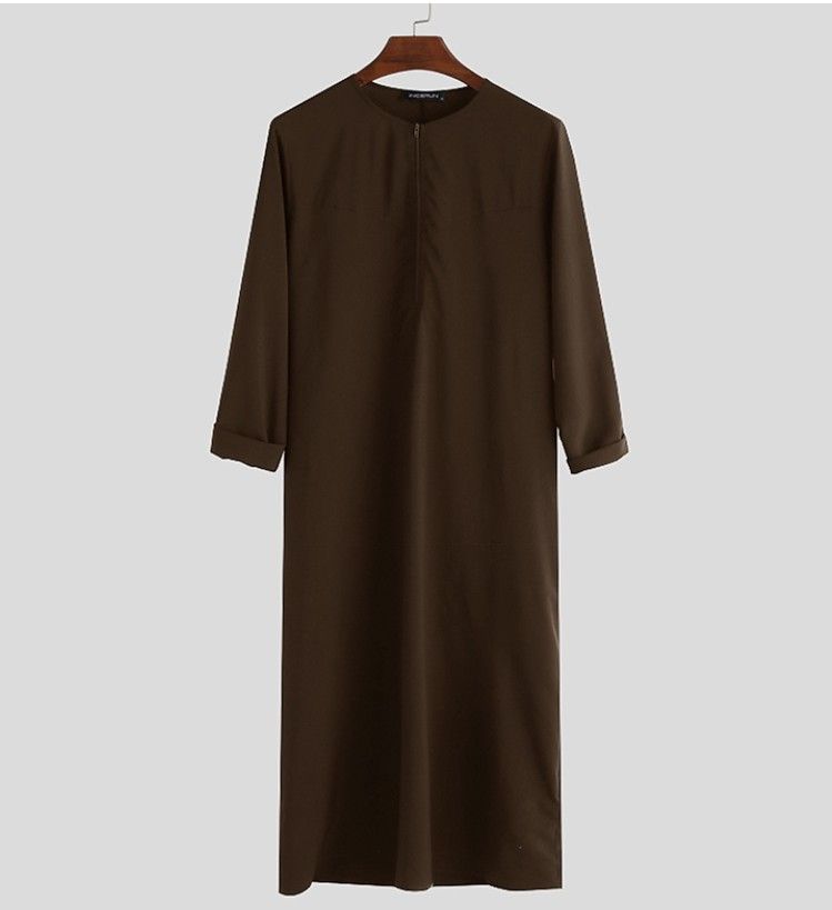 2025 Muslim Men Jubba Thobe Fixed Button Kimono Middle Robe Saudi Muslim Man Shirt Stand Collar Islamic Arab Kaftan Men Abayas_voghion.com
