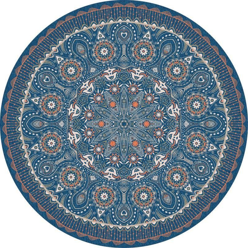 Ethnic Style Round Carpet For Living Room, Large Area Sofa Coffee Table Mat, Homestay Decoration, Easy To Clean_voghion.com