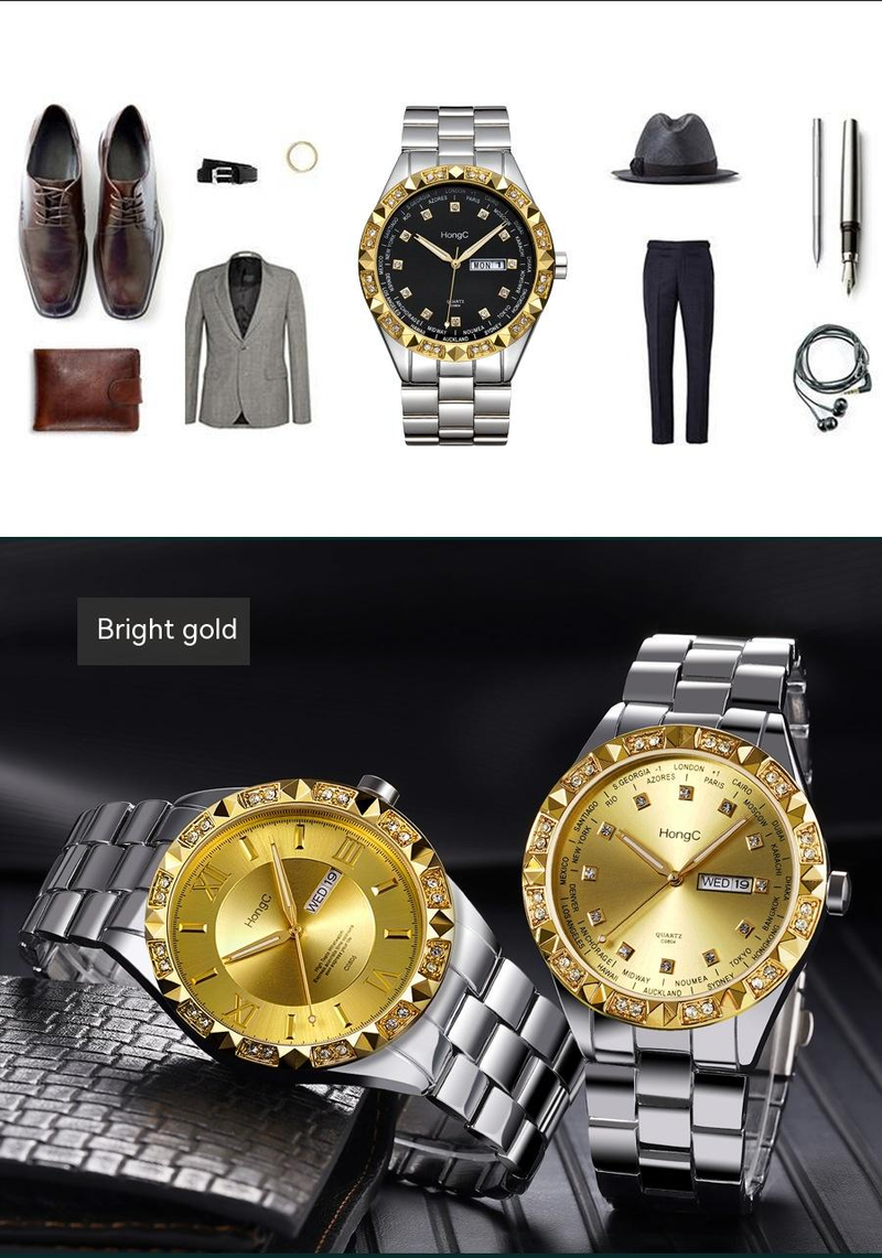 Uhr Modemarke Herrenuhr Wasserdicht Doppelkalender Stahlband Herrenuhr Live c0804_voghion.com