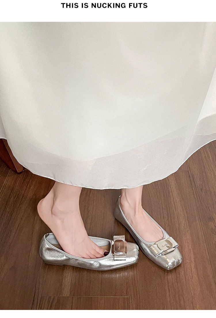 Zapatos de ballet de suela plana para mujer, con un solo pedal, ligeros y suaves, con temperamento francés, plateados_voghion.com