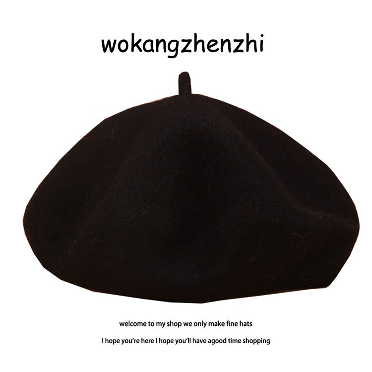 Wełniany beret damski Ishihara Satomi beret w tym samym stylu jesienno-zimowy wełniany beret retro niebieska czapka malarza_voghion.com