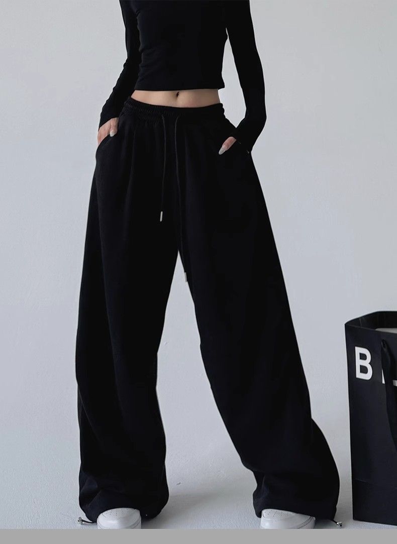 Women's Casual Jogger Pants High Waist Wide Leg Lounge Pants With Pockets Soft Polyester Workout Sweatpants Streetwear Fashion_voghion.com