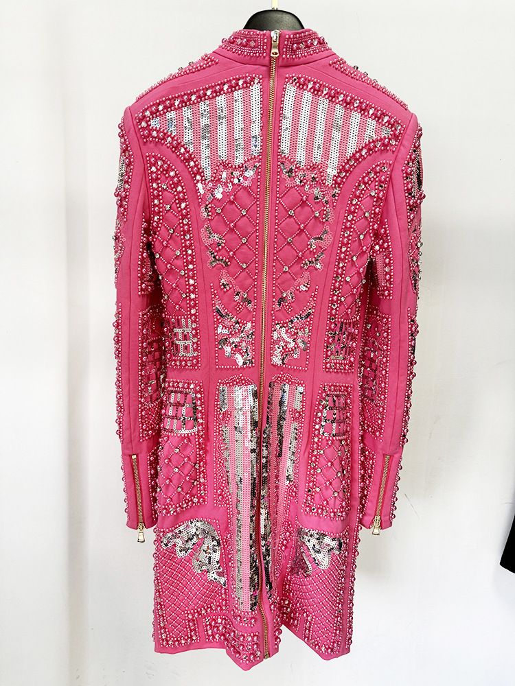 Abbigliamento da donna Autunno e inverno Abito stretto elastico con paillettes e perline di diamanti pesanti_voghion.com